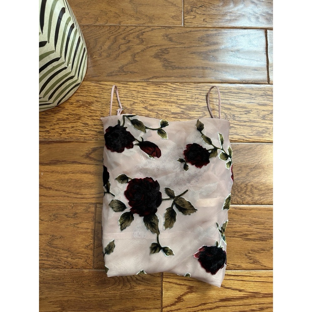 Vintage Style Muse Blush Pink Burnout Velvet Floral Mini Slip Dress Y2K Size US2